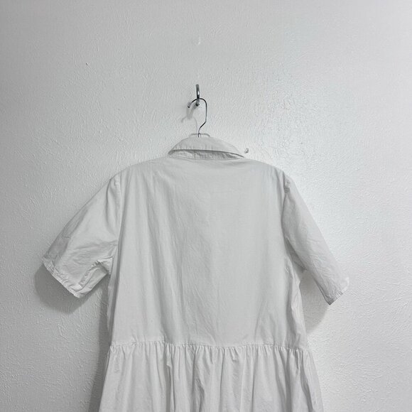 Q2 White Tiered Dress Button Front 100% Cotton Size M Short Sleeve Lightweight - Picture 6 of 9